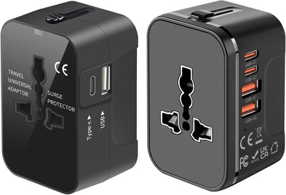 WhirlBD Universal Travel Adapter set with two all-in-one international plug adapters for worldwide use.