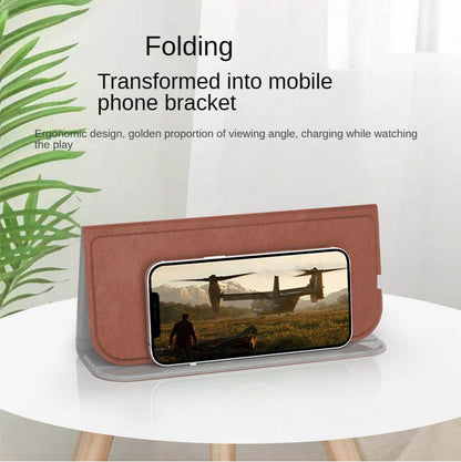 WhirlBD 15W wireless charger mouse pad with built-in phone stand, featuring a smooth surface and convenient phone holder.