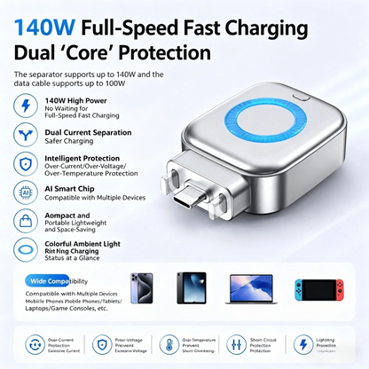140W Type-C Auto Cut-Off Charging Protector | AI Smart Battery Protection Adapter