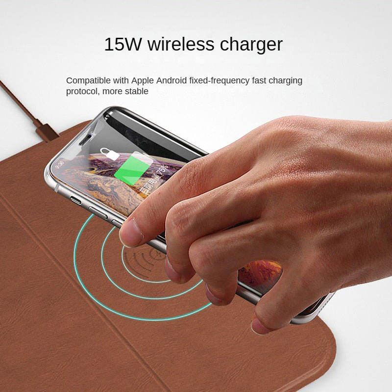 Wireless charger mouse pad with phone stand by WhirlBD, featuring a sleek surface and integrated phone holder for easy device charging