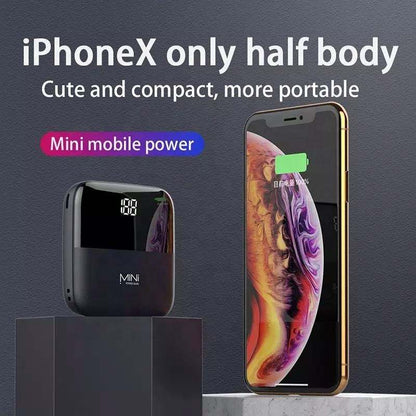 WhirlBD portable 10,000mAh slim mini power bank with dual USB and Type-C output for charging devices on the go.