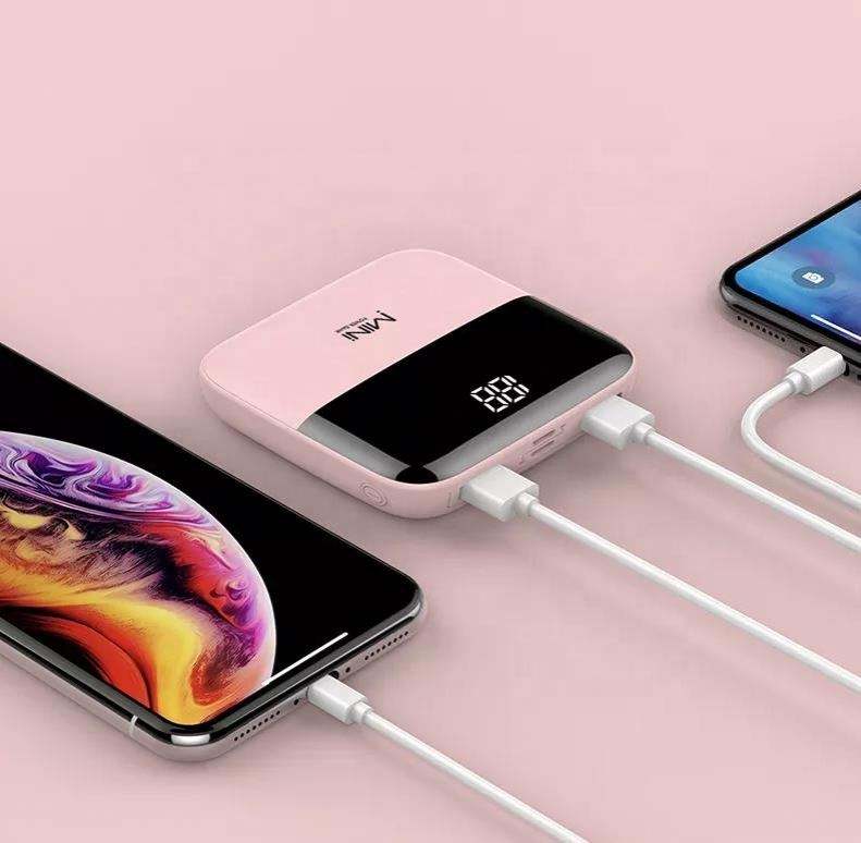 WhirlBD portable 10000mAh ultra-slim mini power bank with dual USB and Type-C output, compact and lightweight for on-the-go charging.