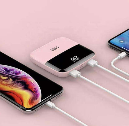WhirlBD portable 10000mAh ultra-slim mini power bank with dual USB and Type-C output, compact and lightweight for on-the-go charging.