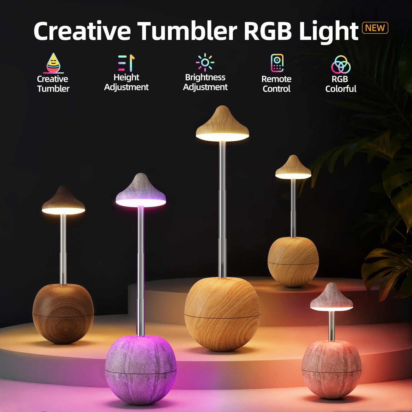 Modern RGB height adjustable desk lamp with touch and remote control, USB rechargeable bedside LED light