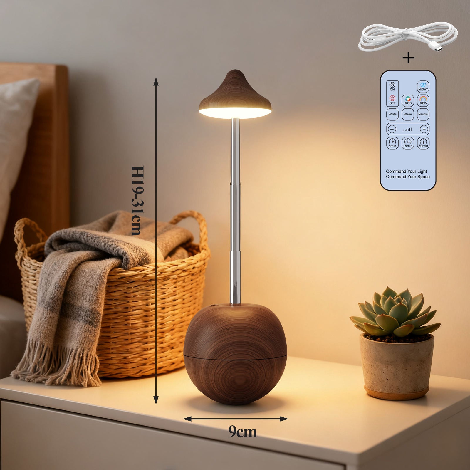 USB rechargeable RGB table lamp with adjustable height and color temperature 3000K to 6000K