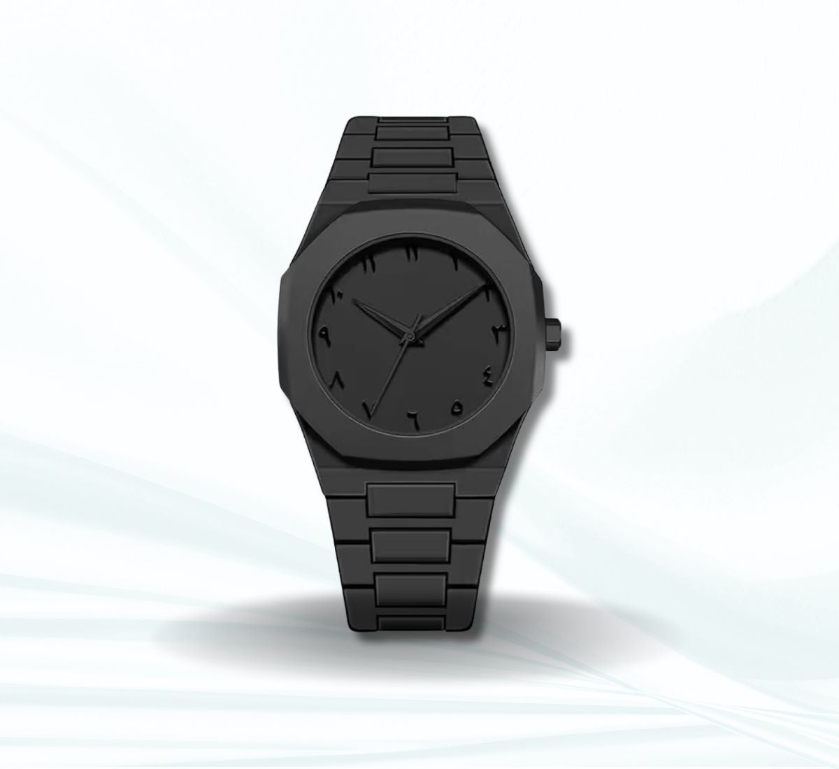 WhirlBD Arabic dial quartz men's wristwatch with black strap, 3ATM waterproof, stylish and durable for everyday wear.