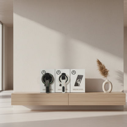 WhirlBD double-sided magnetic phone holder mounted on a car dashboard, holding a smartphone securely for easy access.